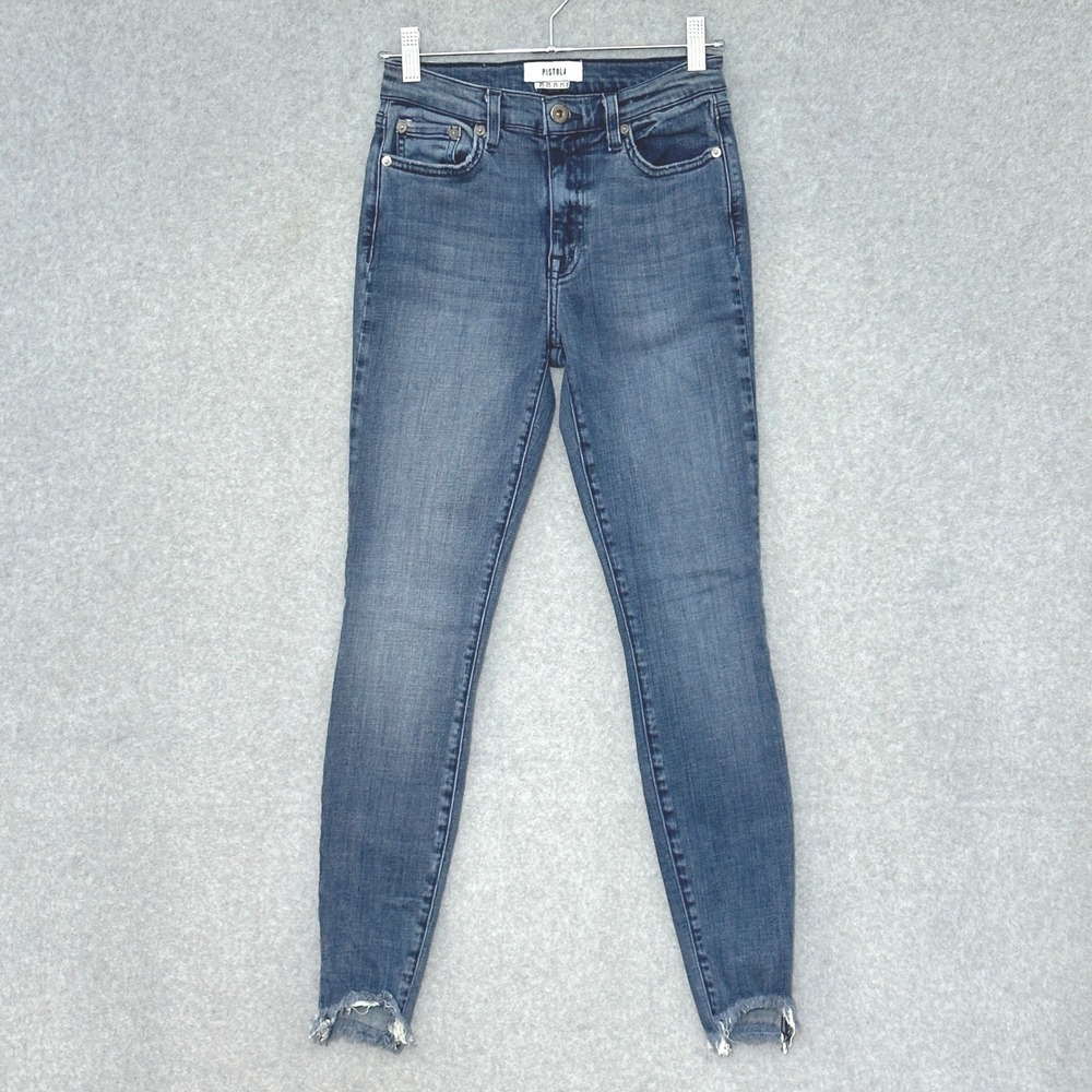 Pistola Womens Jeans 25 Audrey Skinny Dark Wash Raw Hem Indie Grunge Edgy Street